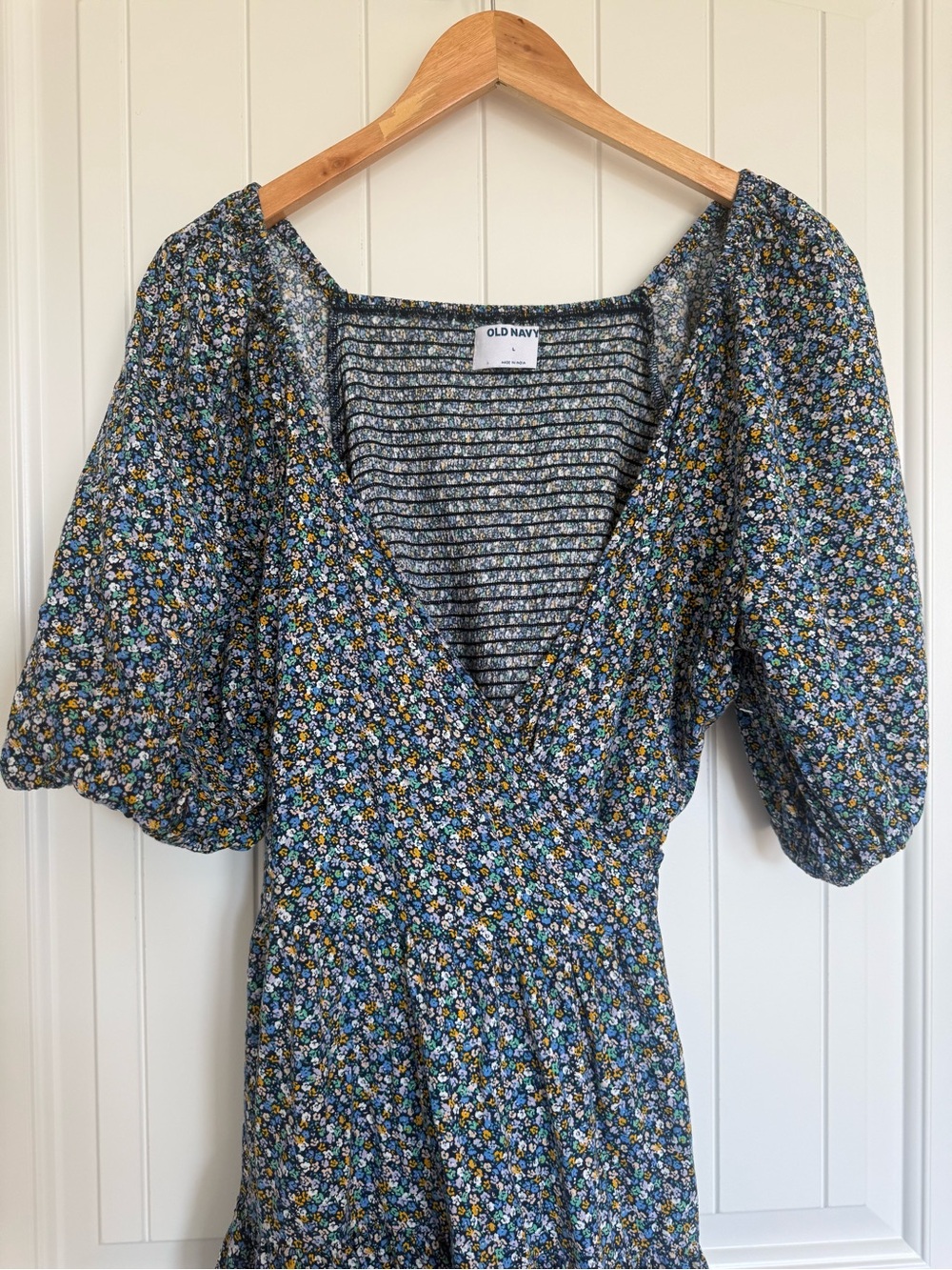 Old Navy Floral Midi Wrap Dress Large Puff Sleeve Smocked Cottagecore Boho Large - Picture 5 of 9